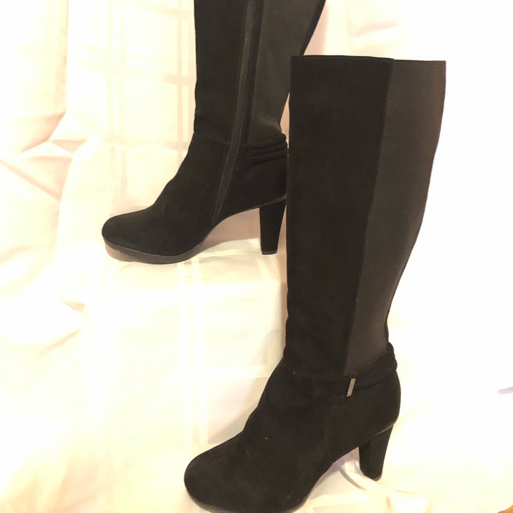 Liz Claiborne high black suede boots, 81/2 W.